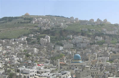 Nablus with Mt. Gerizim in background. From Wikipedia.